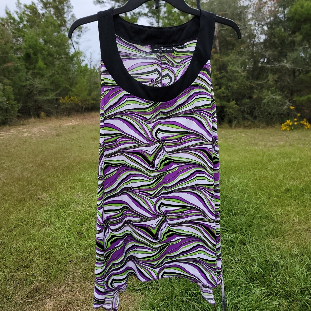 Jennifer Lauren  Purple and Green Patterned Tank Top 1x